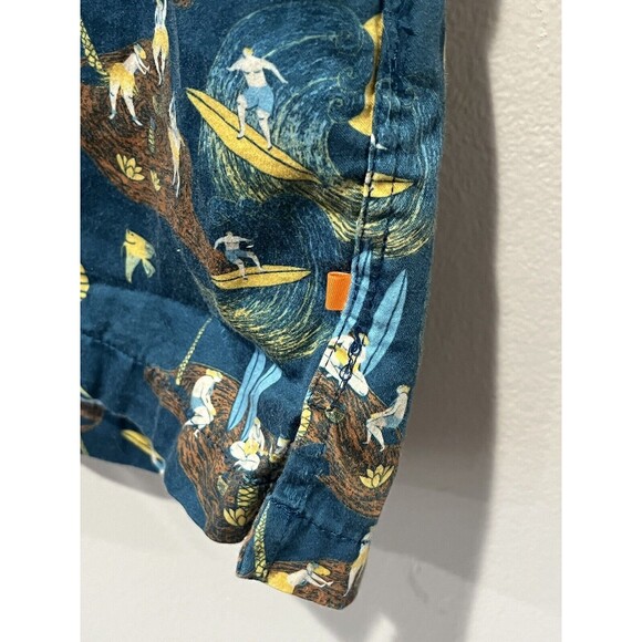 Far Afield Shirt Men’s 2 Medium Hawaiian Floral Hula Surfer Blue Green Aloha - Picture 4 of 8